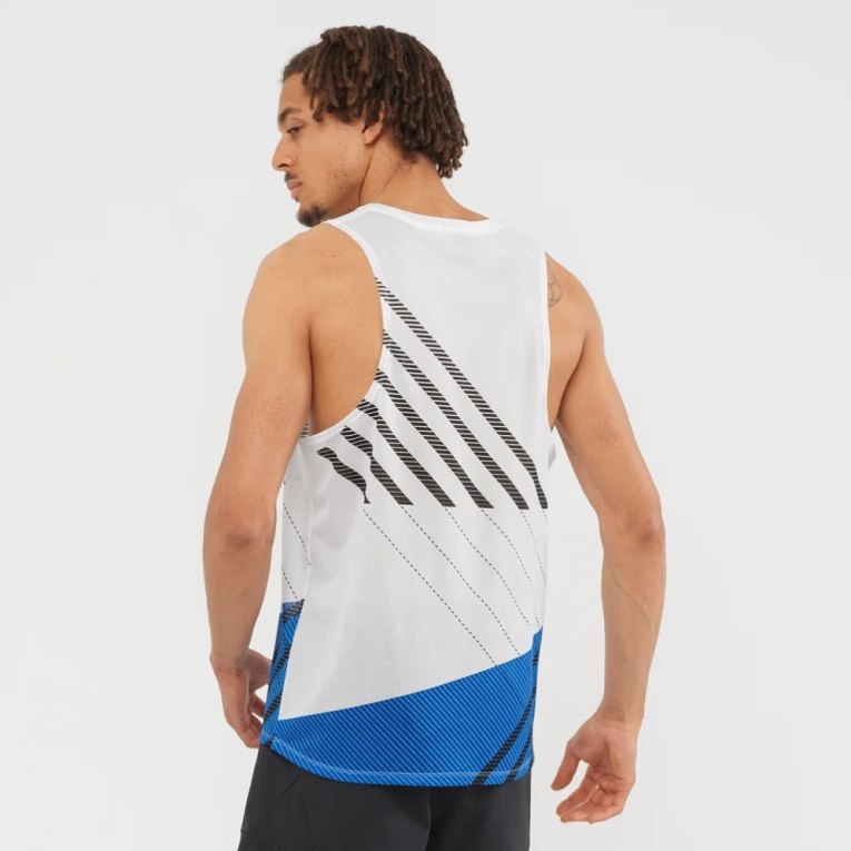 White / Blue Salomon Sense Aero Singlet Men's Tanks | IE QR2374